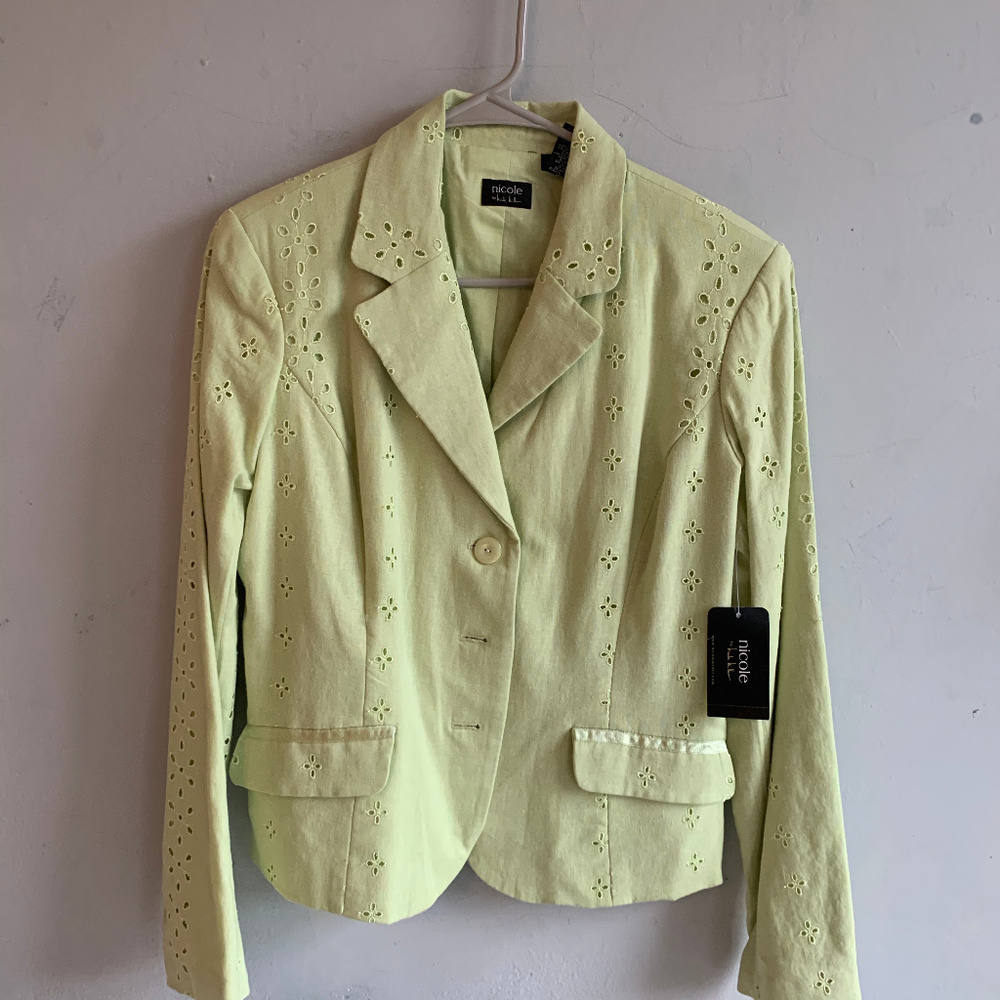NWT Nicole Miller Eyelet Lace Pale Green Blazer
